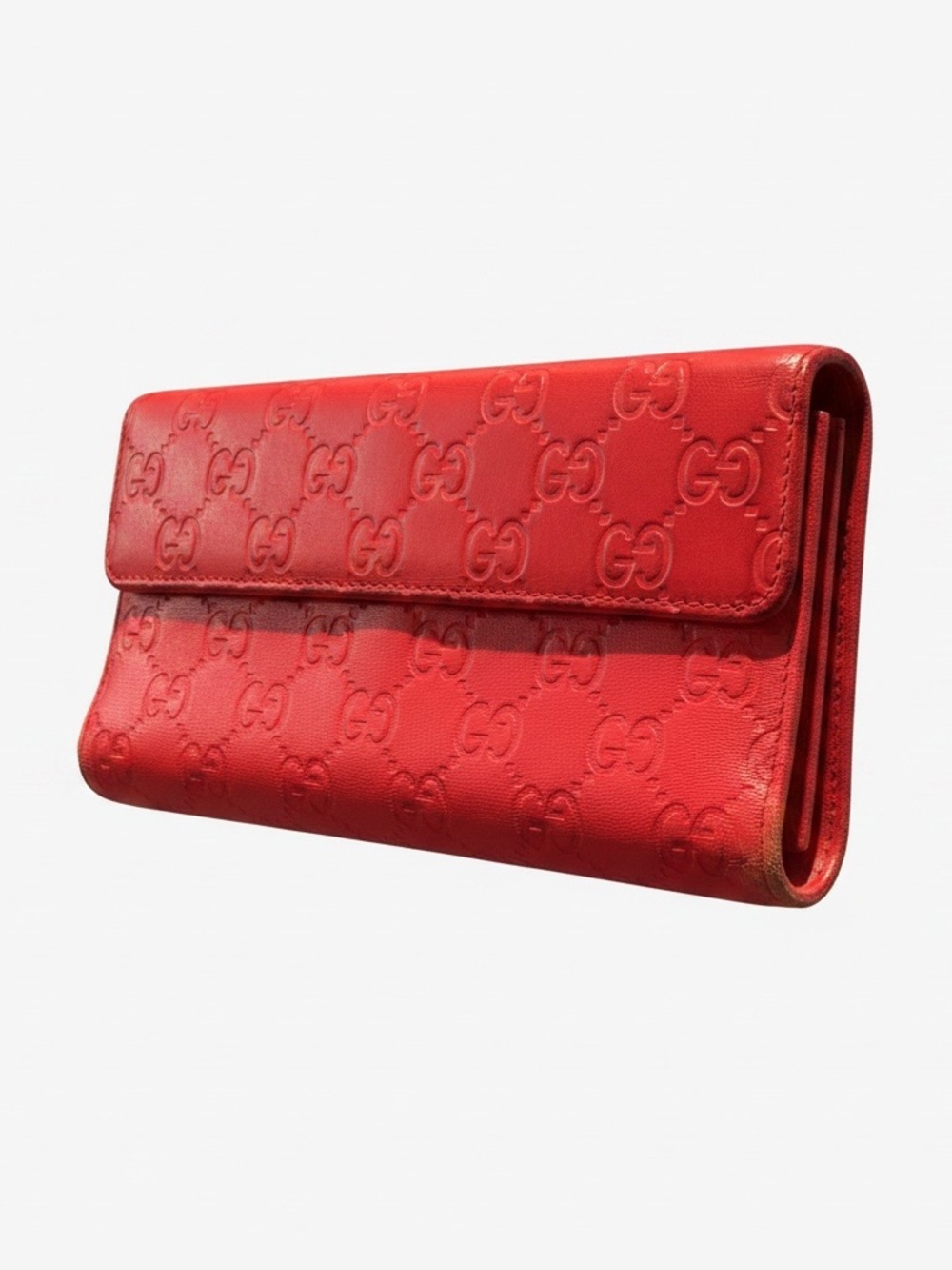 Authentic Gucci Red Guccissima Leather Continental Wallet GG Embossed